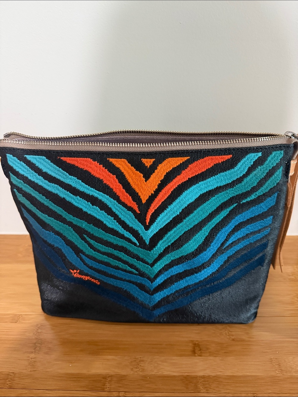 Consuela  Turquoise & Orange Embroidered Zebra crossbody